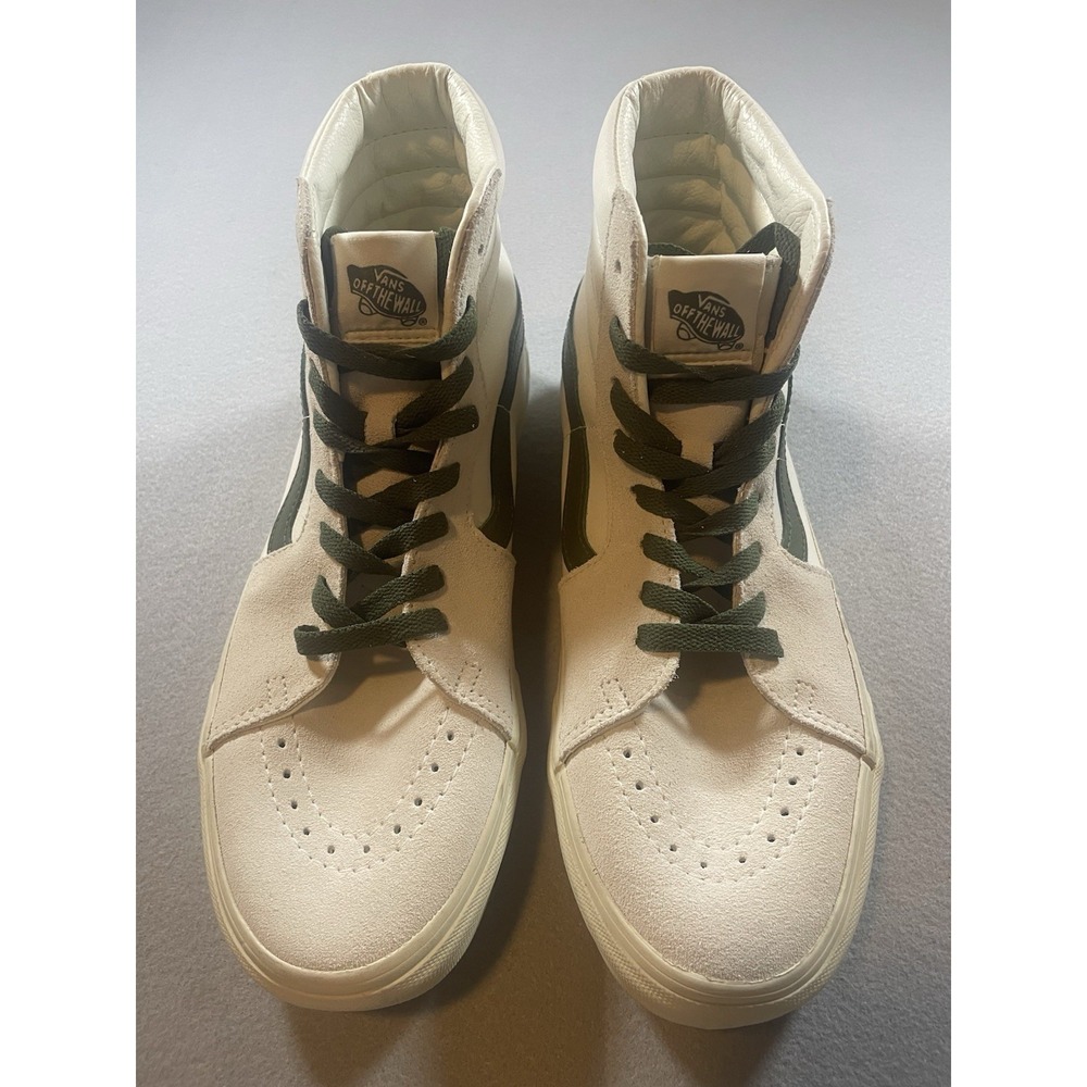 Vans Sk8-Hi High Top Sneakers Marshmallow Forest Green Suede Leather Mens 9